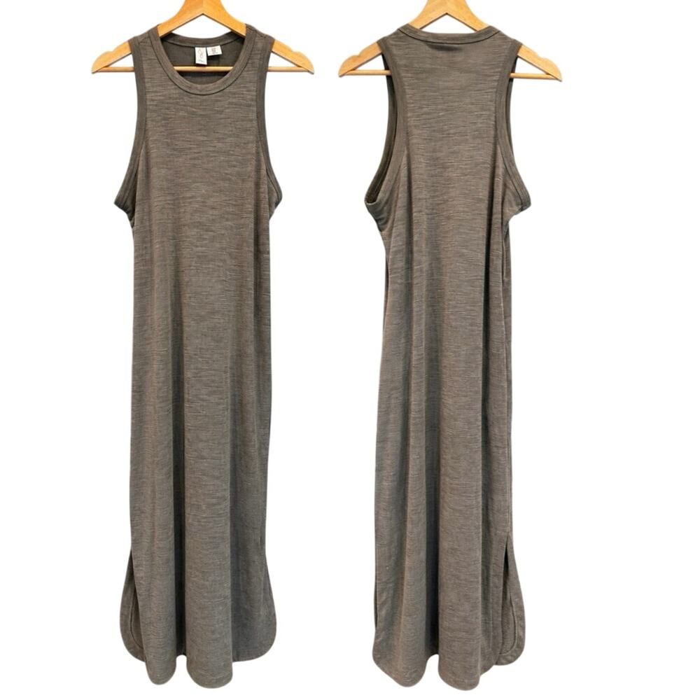Joie Green Ribbed Sleeveless Maxi Dress Relaxed Minimalist Medium Resort